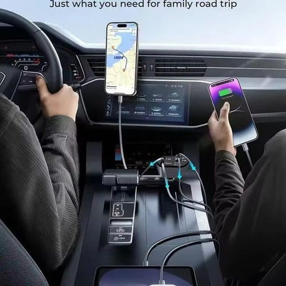 Chargeur Voiture 4-en-1 Rétractable – Rechargez 4 Appareils en Même Temps