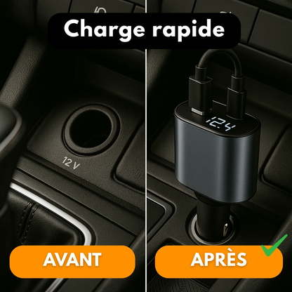 Chargeur Voiture 4-en-1 Rétractable – Rechargez 4 Appareils en Même Temps